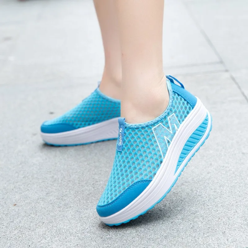 Shoes Women Mesh Flat Sneakers Platform Loafers Breathable Air Mesh Swing Wedges Breathable Flats