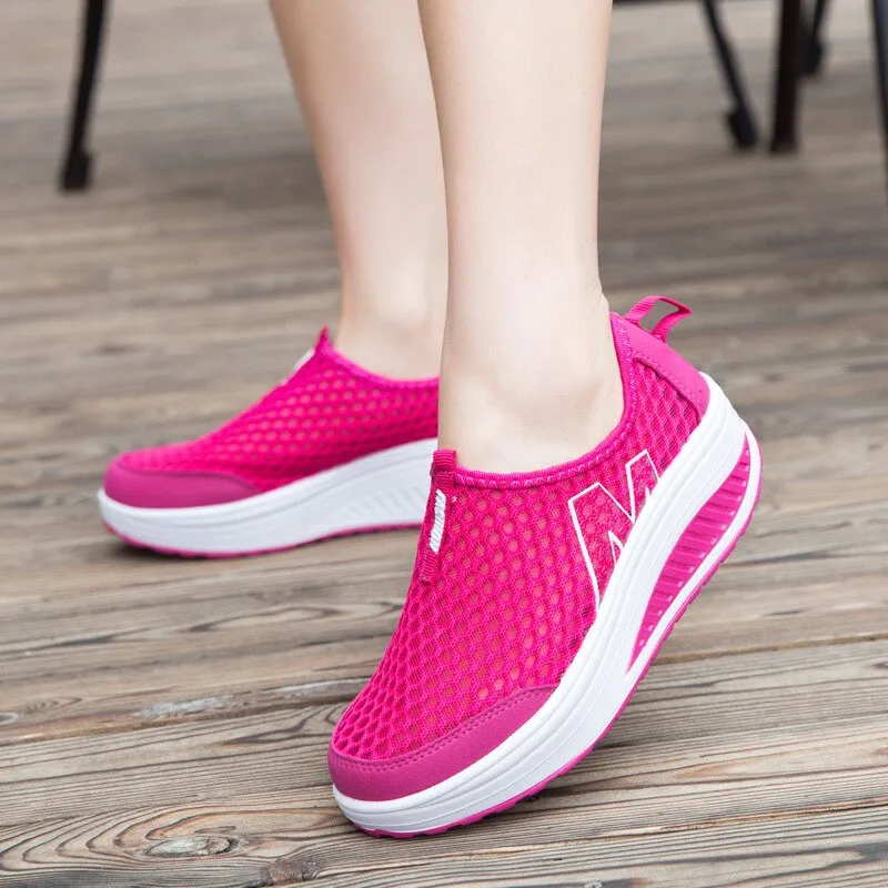 Shoes Women Mesh Flat Sneakers Platform Loafers Breathable Air Mesh Swing Wedges Breathable Flats