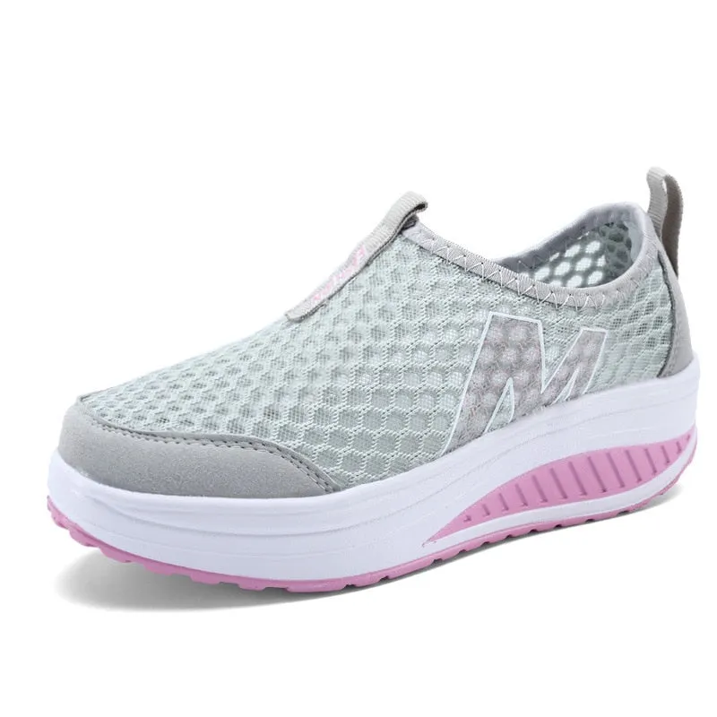 Shoes Women Mesh Flat Sneakers Platform Loafers Breathable Air Mesh Swing Wedges Breathable Flats