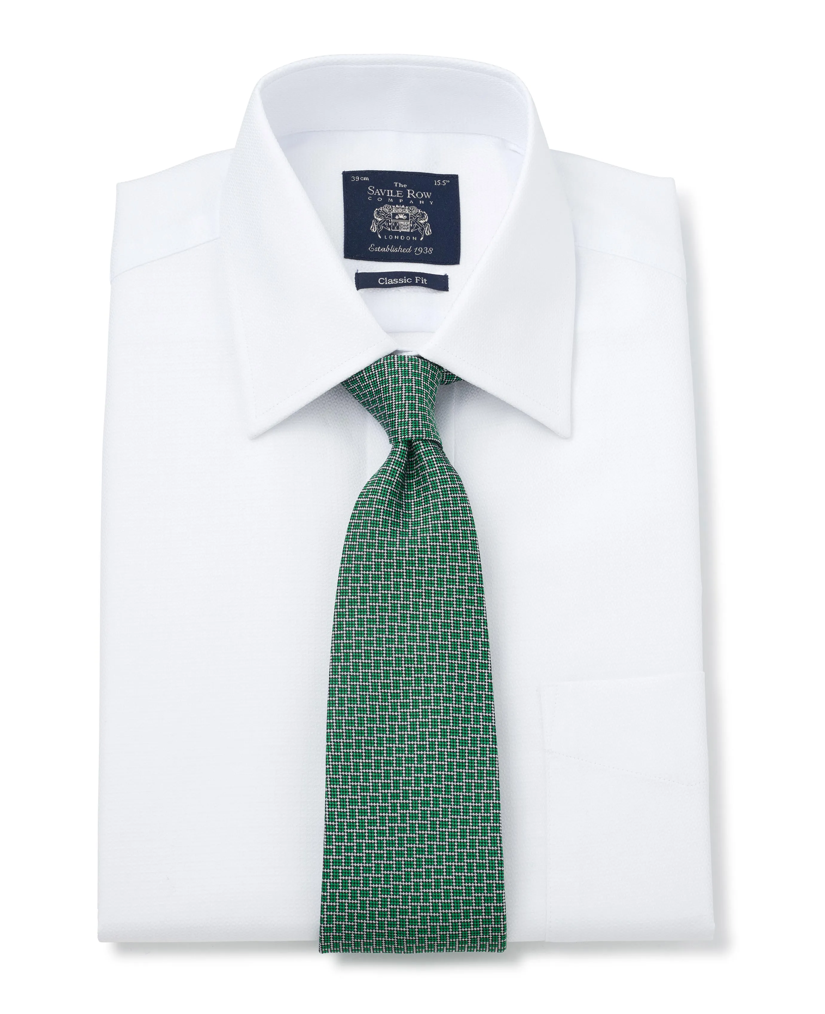 White Textured Windsor Collar Classic Fit Shirt - Single or Double Cuff