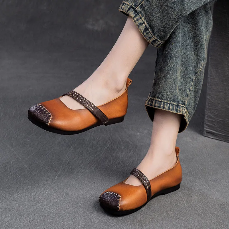 Women Retro Patchwork Leather Casual Flats Shoes