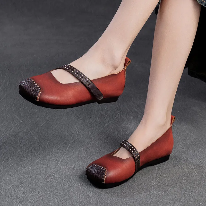 Women Retro Patchwork Leather Casual Flats Shoes