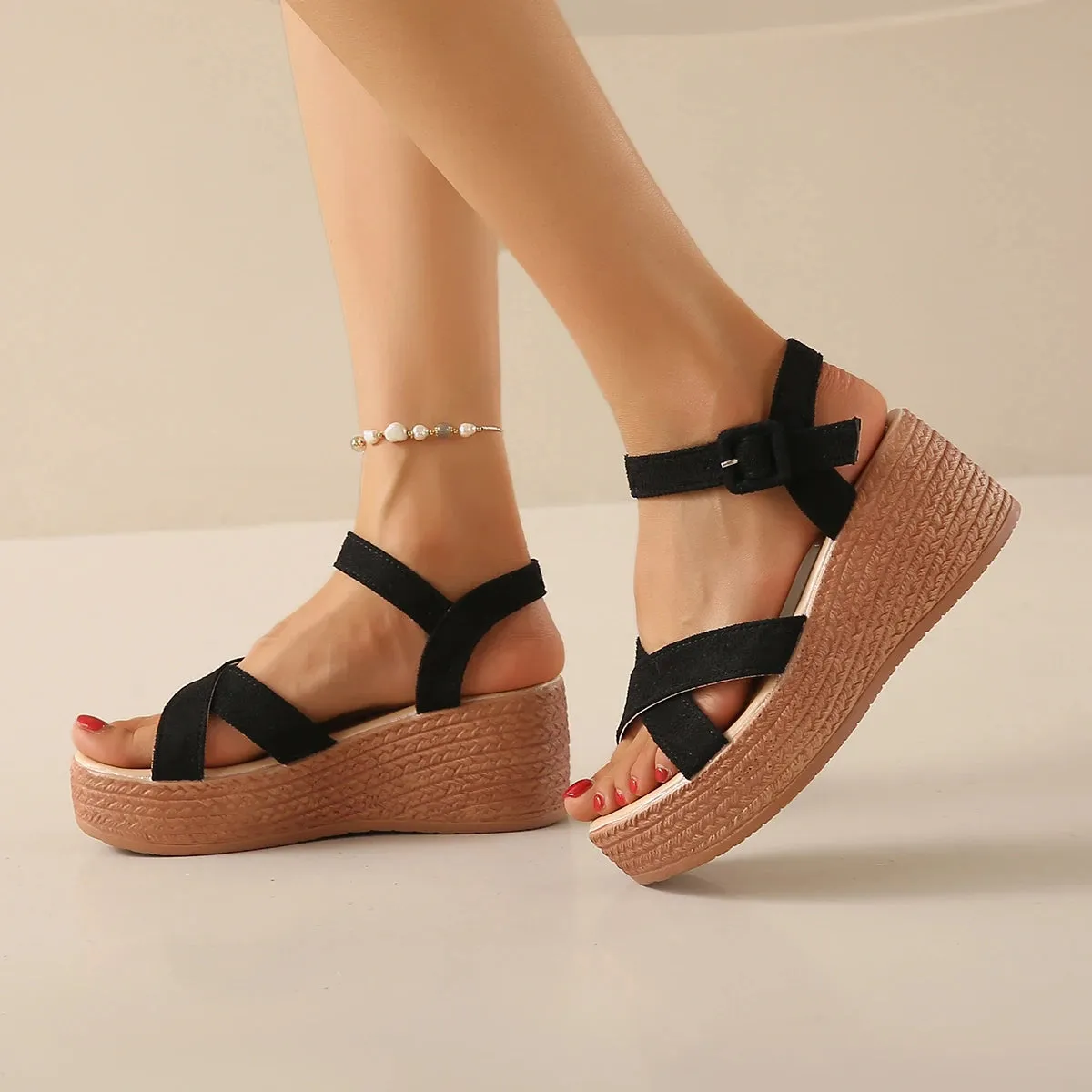 Women Sandals 2024 New Summer Wedge Bohemian Handmade Sandals Ladies Casual Comfortable Espadrilles Platform Shoes for Women