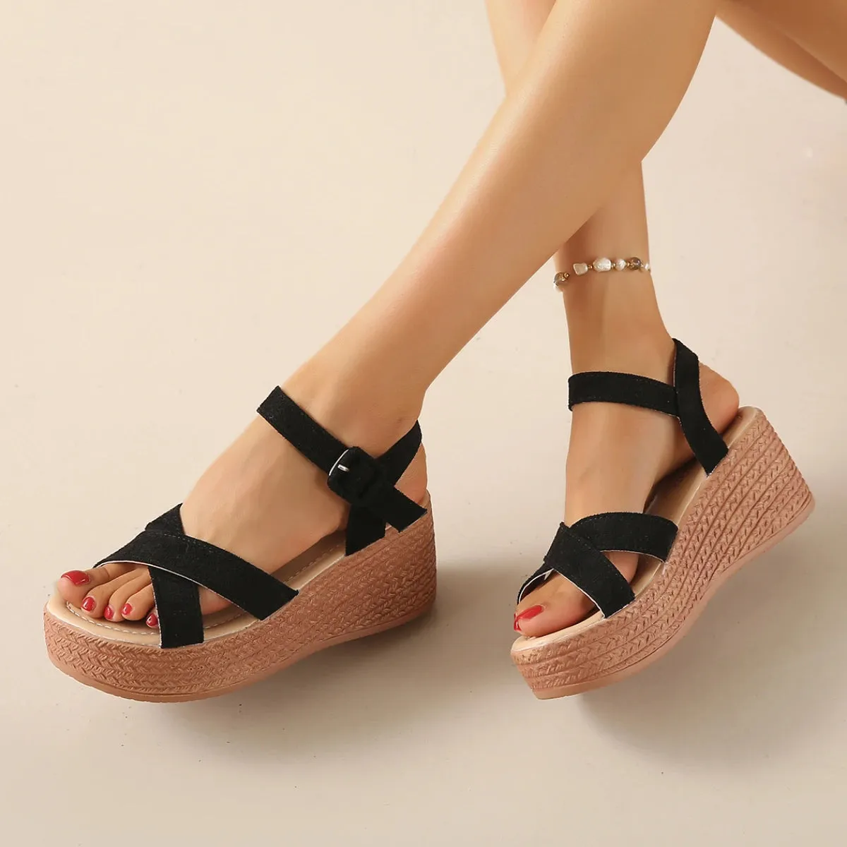 Women Sandals 2024 New Summer Wedge Bohemian Handmade Sandals Ladies Casual Comfortable Espadrilles Platform Shoes for Women