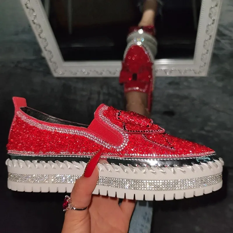 👡Women Shining Rhinestone Slip-on Loafers with Cute Bowknot