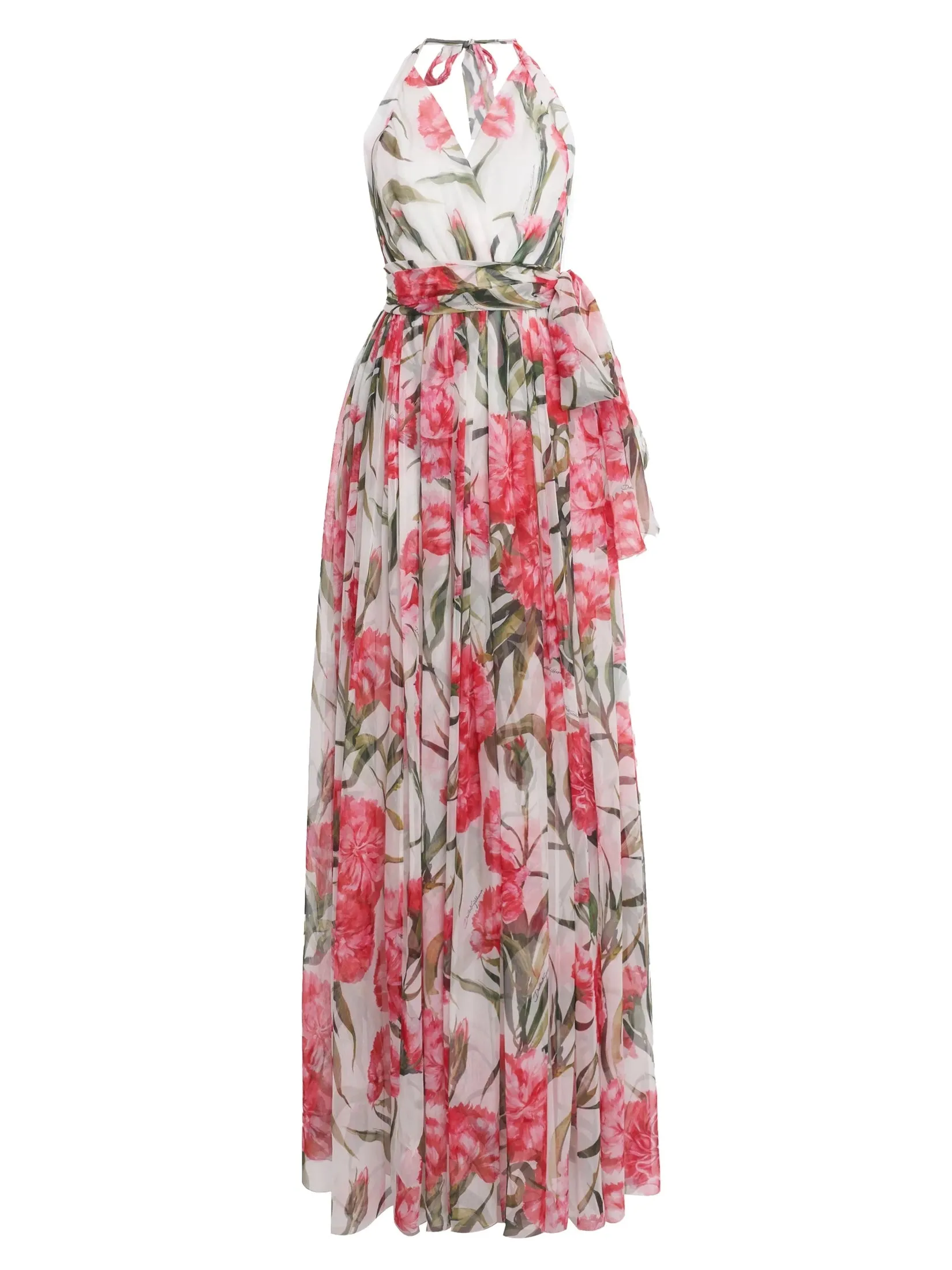 Women’s Carnation-Print Silk Chiffon Maxi Halter Dress