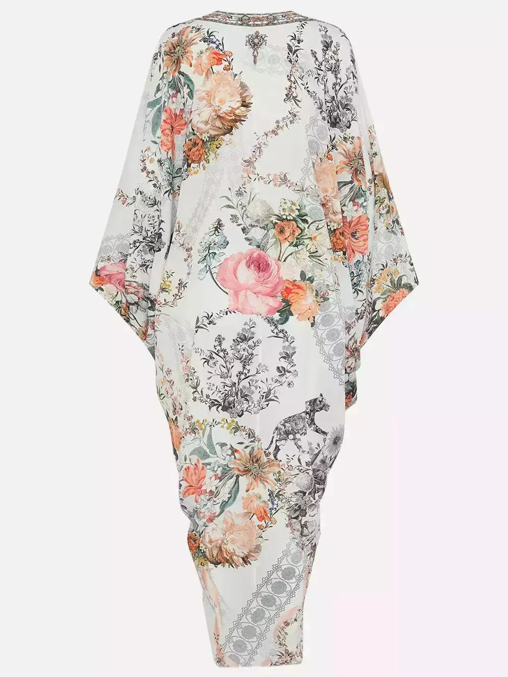 Women’s Crystal-Embellished Floral-Print V-Neck Kaftan Dress