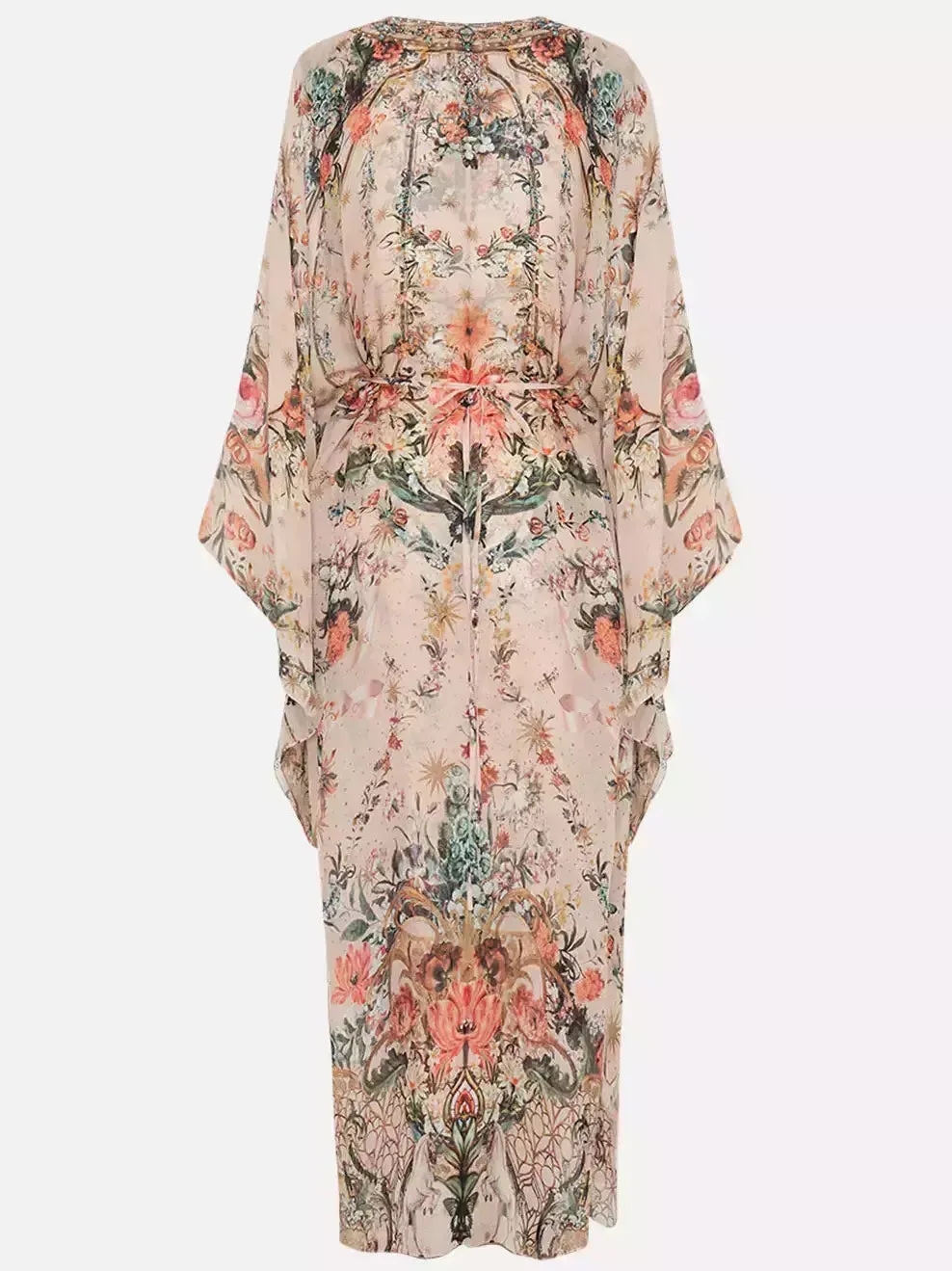 Women’s Crystal Embellished V-Neck Rose Garden Printed Kaftan Dress