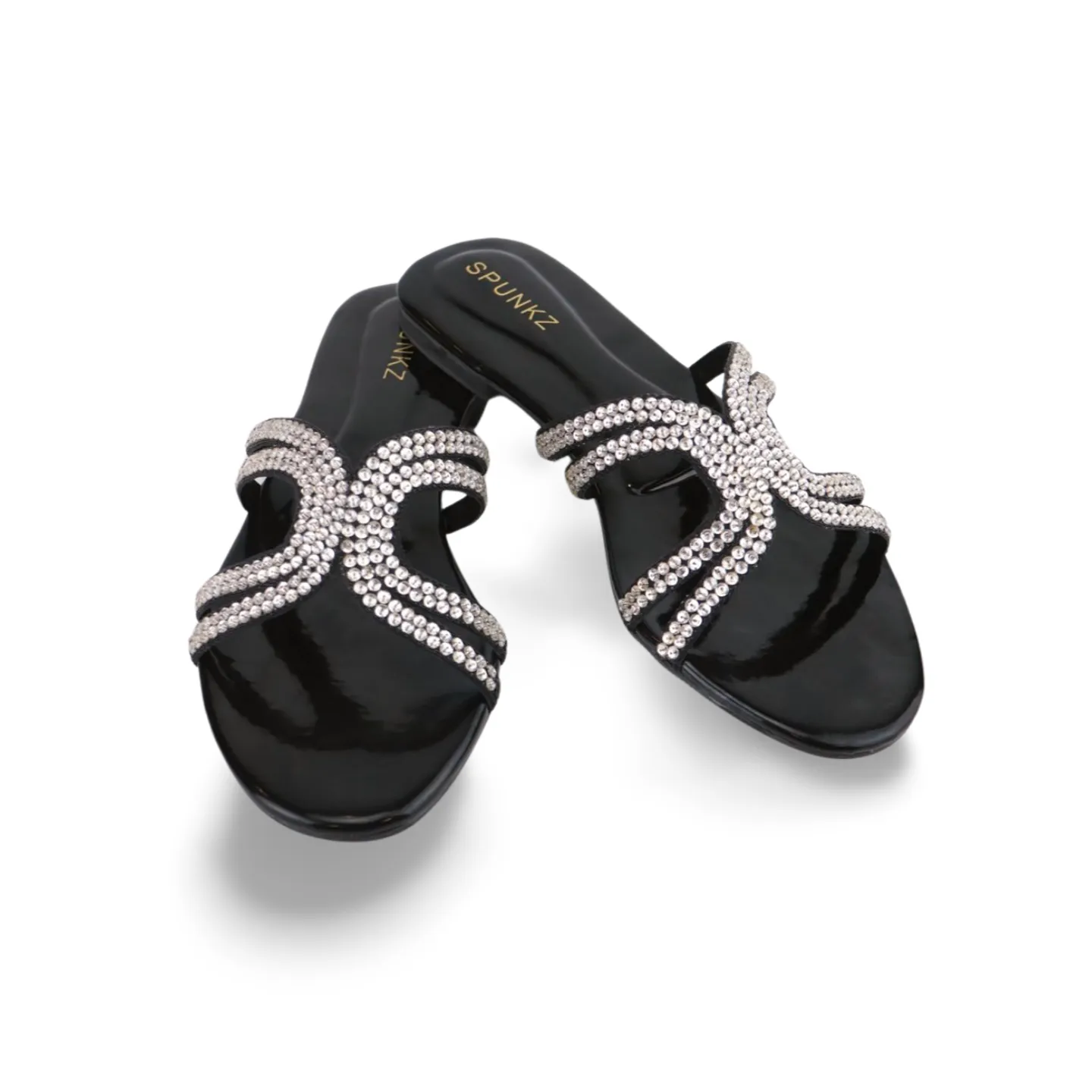 Women's Sparkly Flat Sandals with Embellished Straps