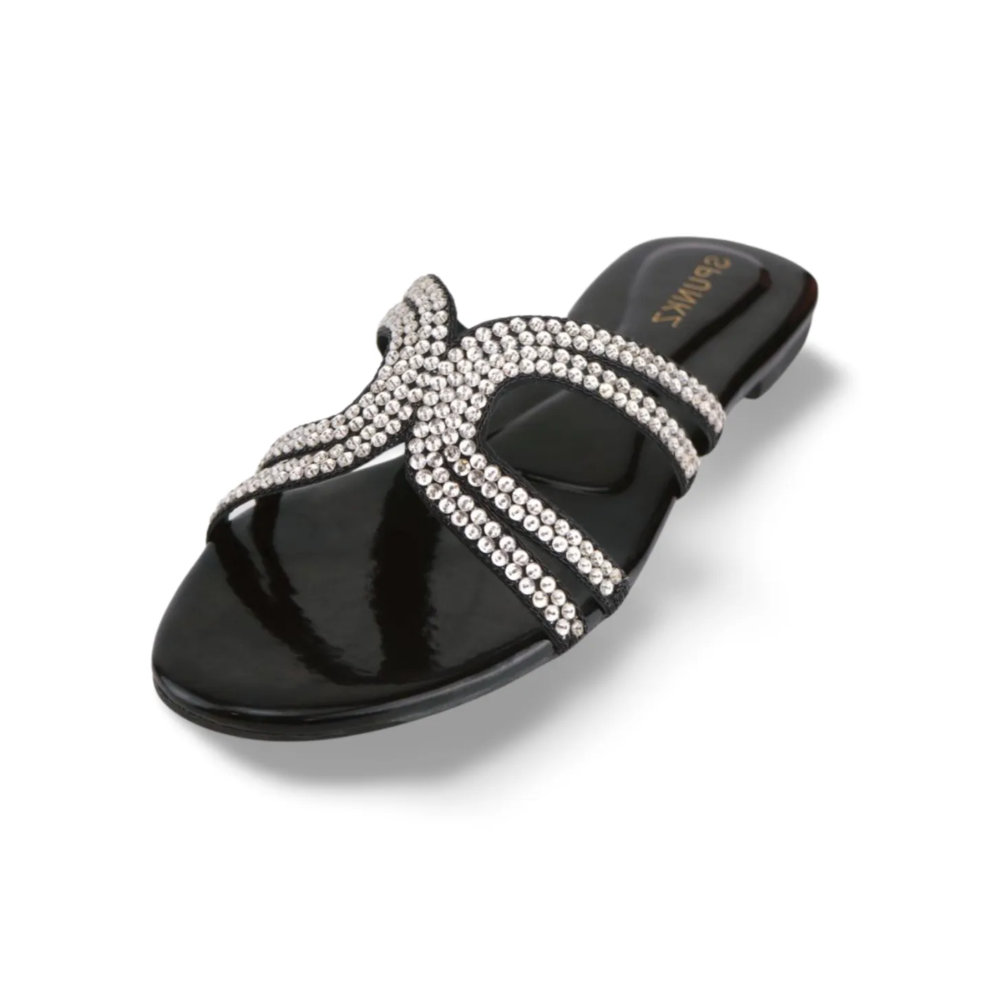 Women's Sparkly Flat Sandals with Embellished Straps