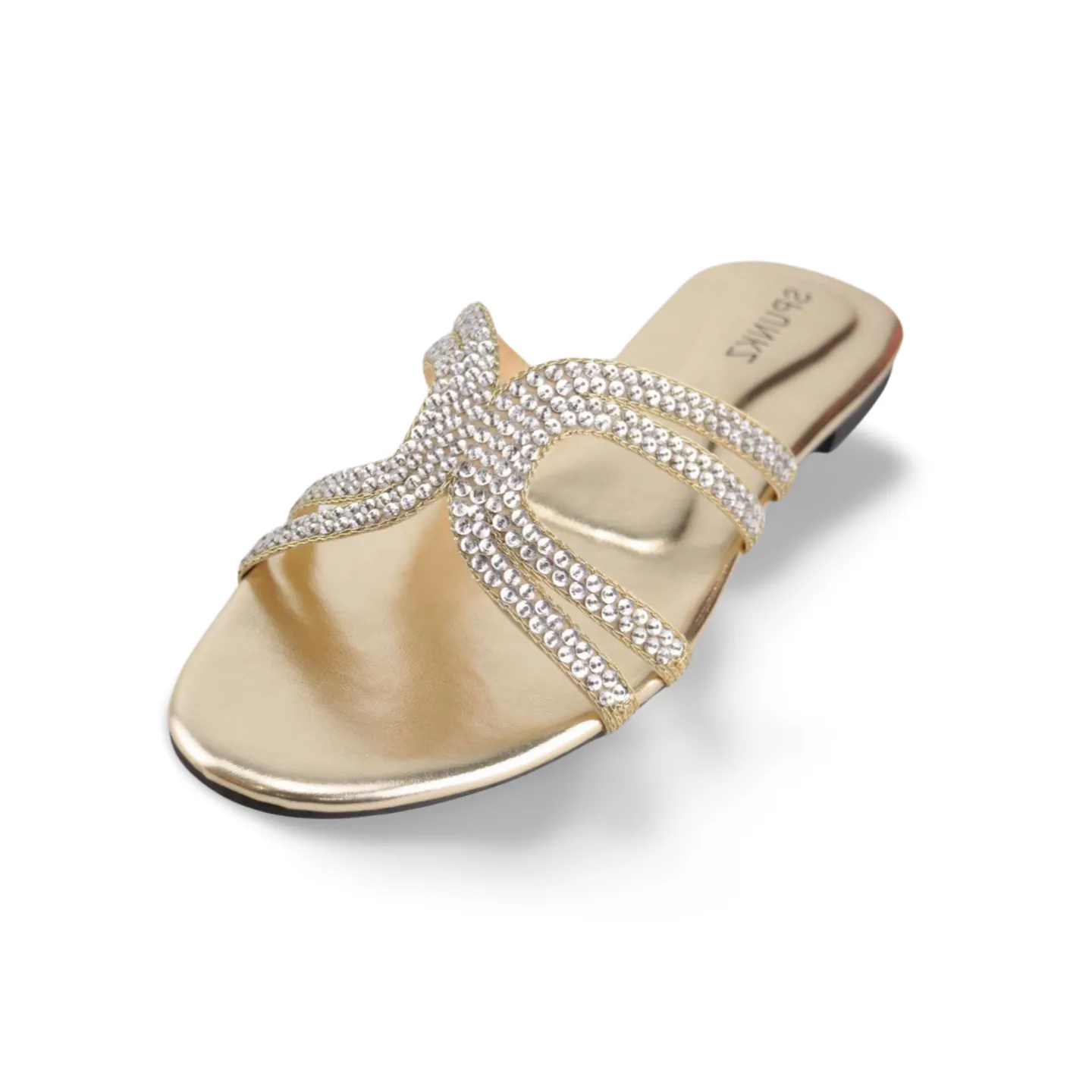 Women's Sparkly Flat Sandals with Embellished Straps