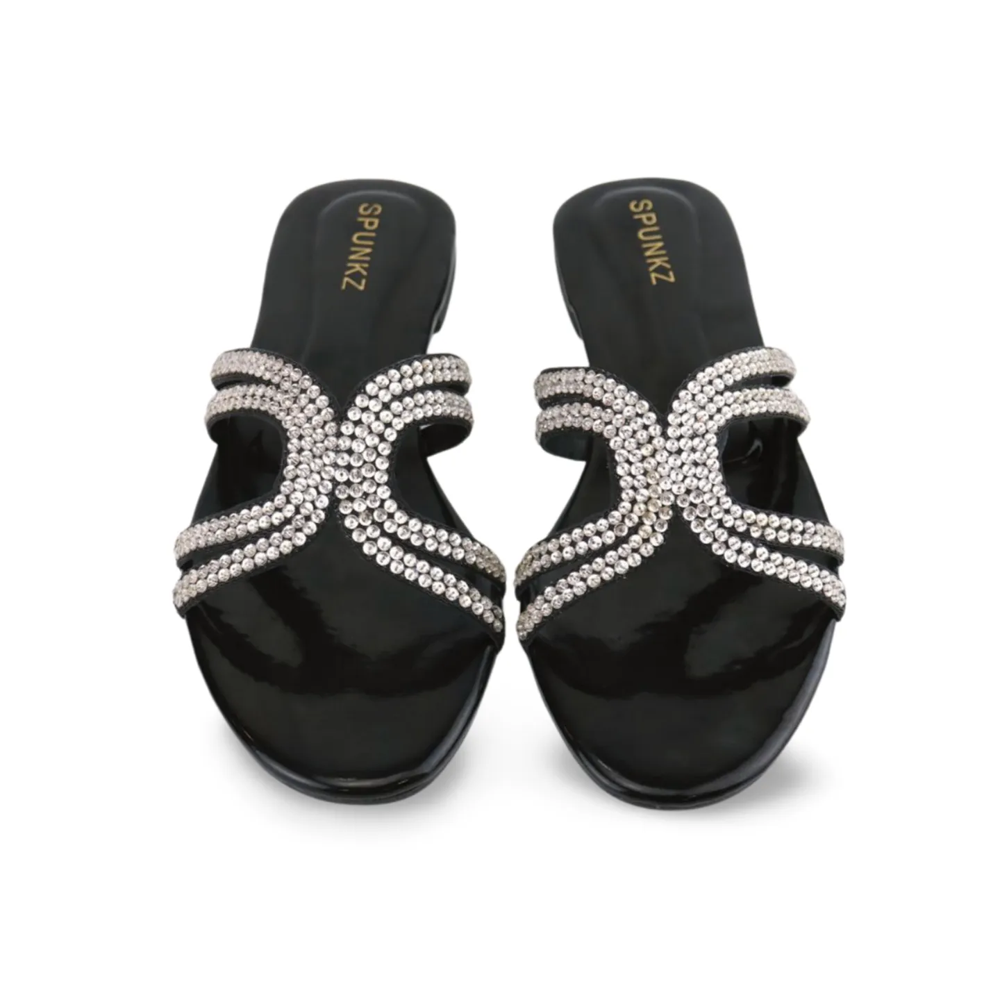 Women's Sparkly Flat Sandals with Embellished Straps