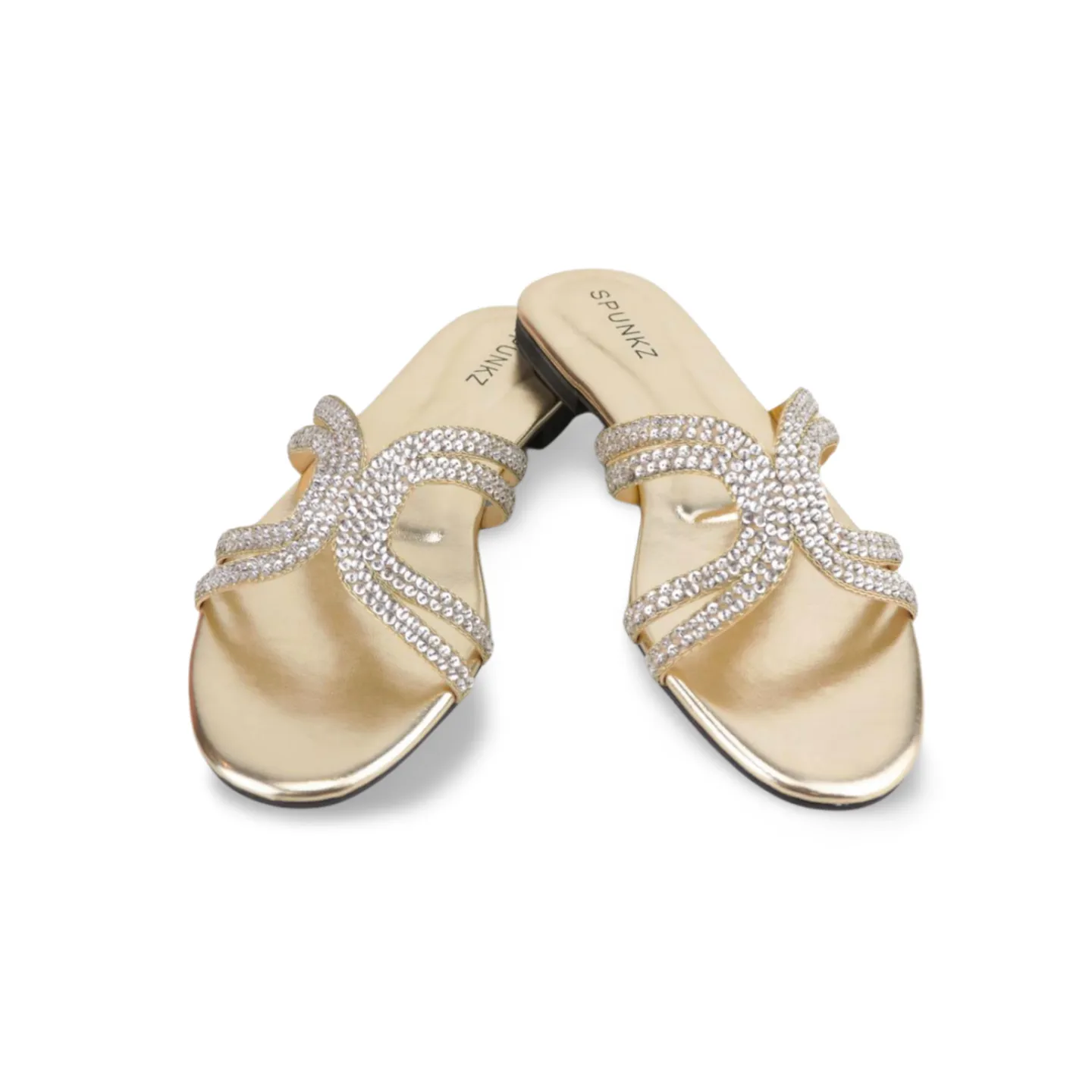 Women's Sparkly Flat Sandals with Embellished Straps