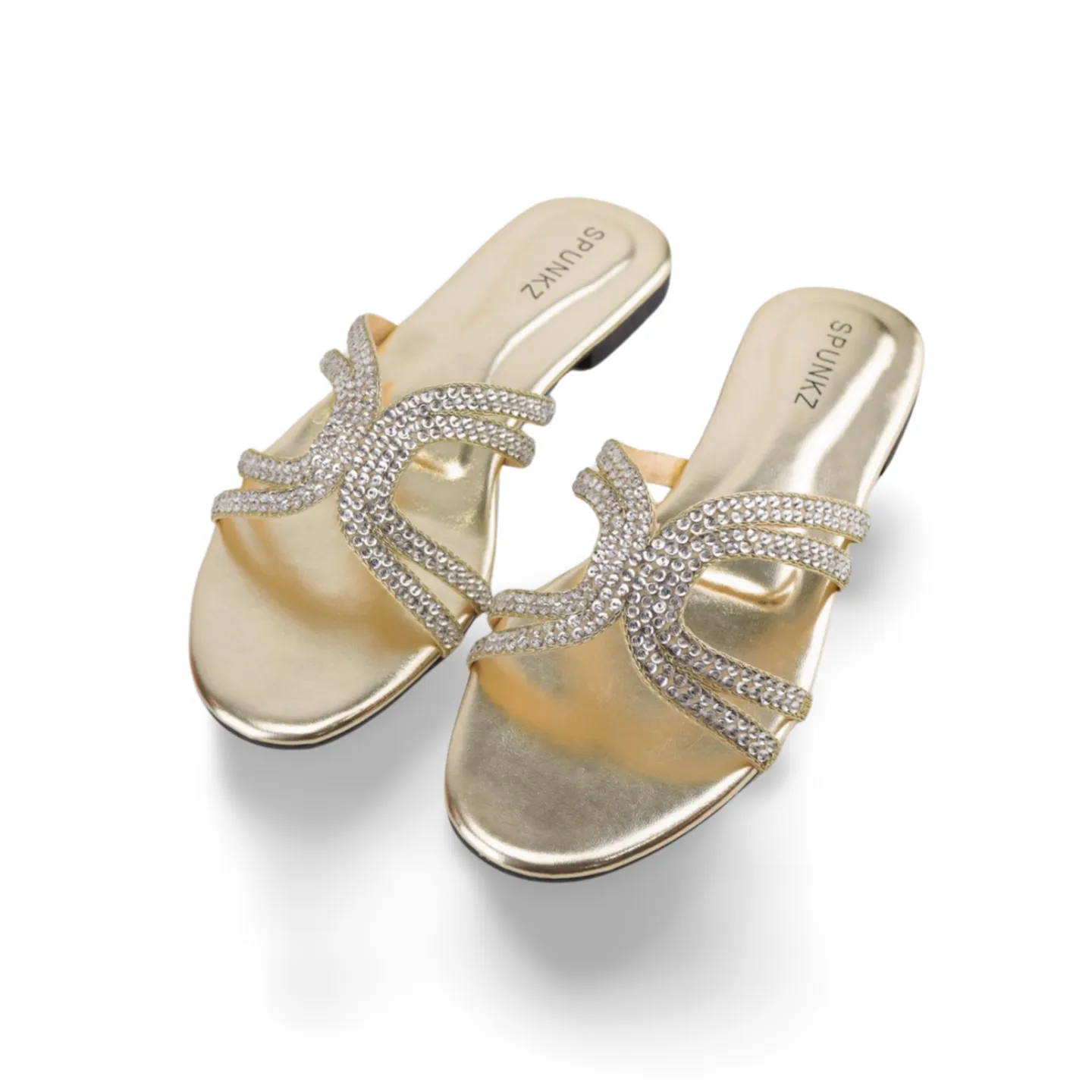 Women's Sparkly Flat Sandals with Embellished Straps