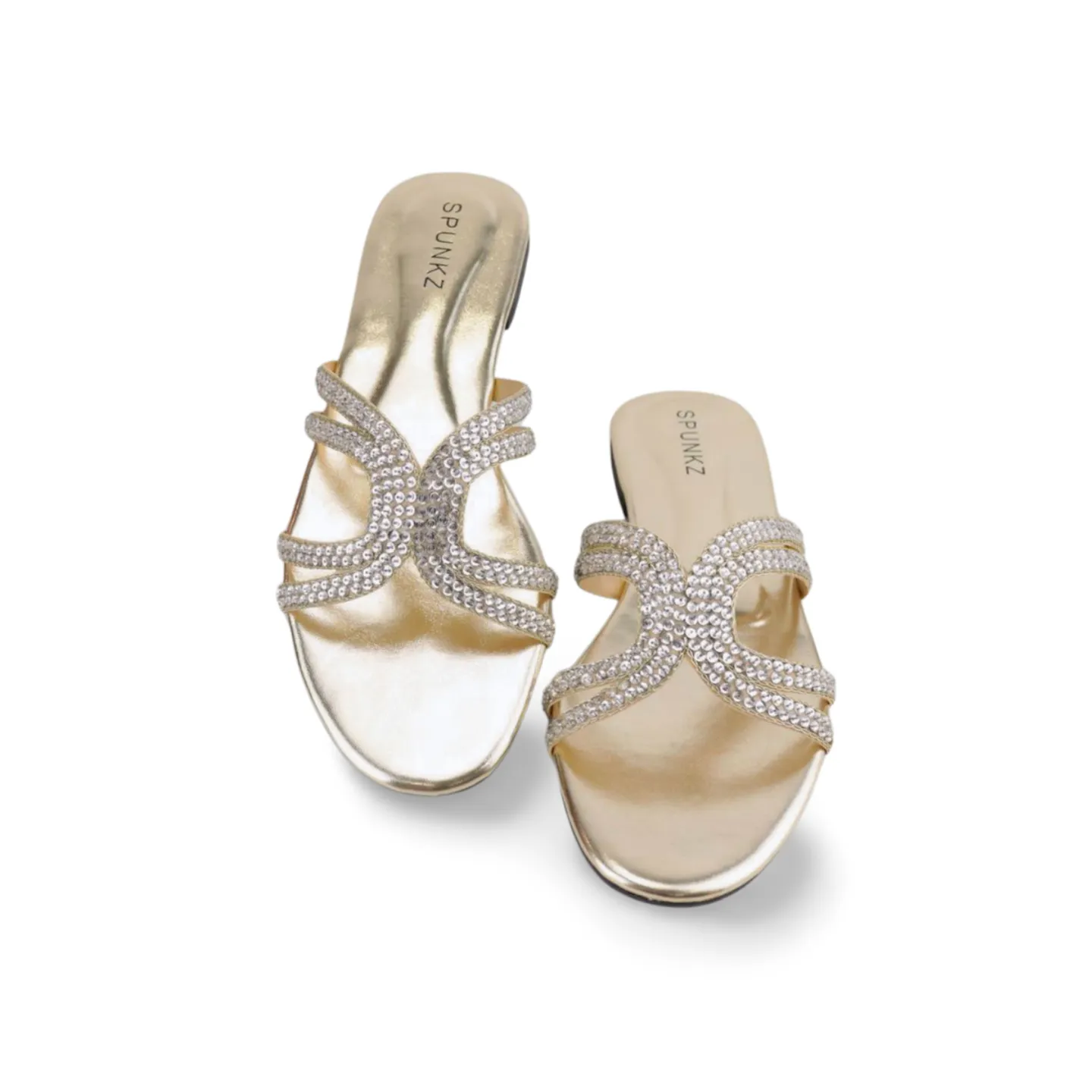 Women's Sparkly Flat Sandals with Embellished Straps