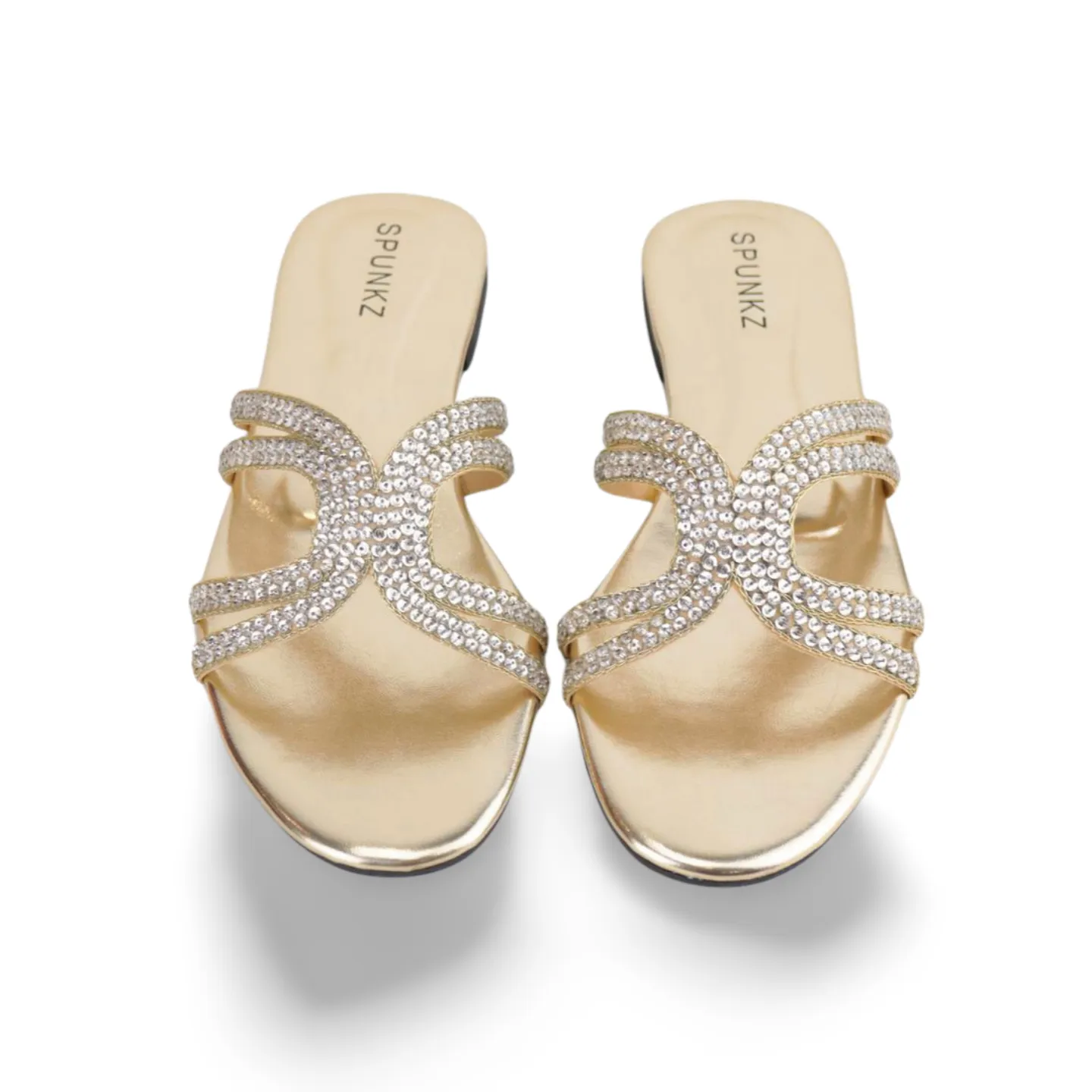 Women's Sparkly Flat Sandals with Embellished Straps