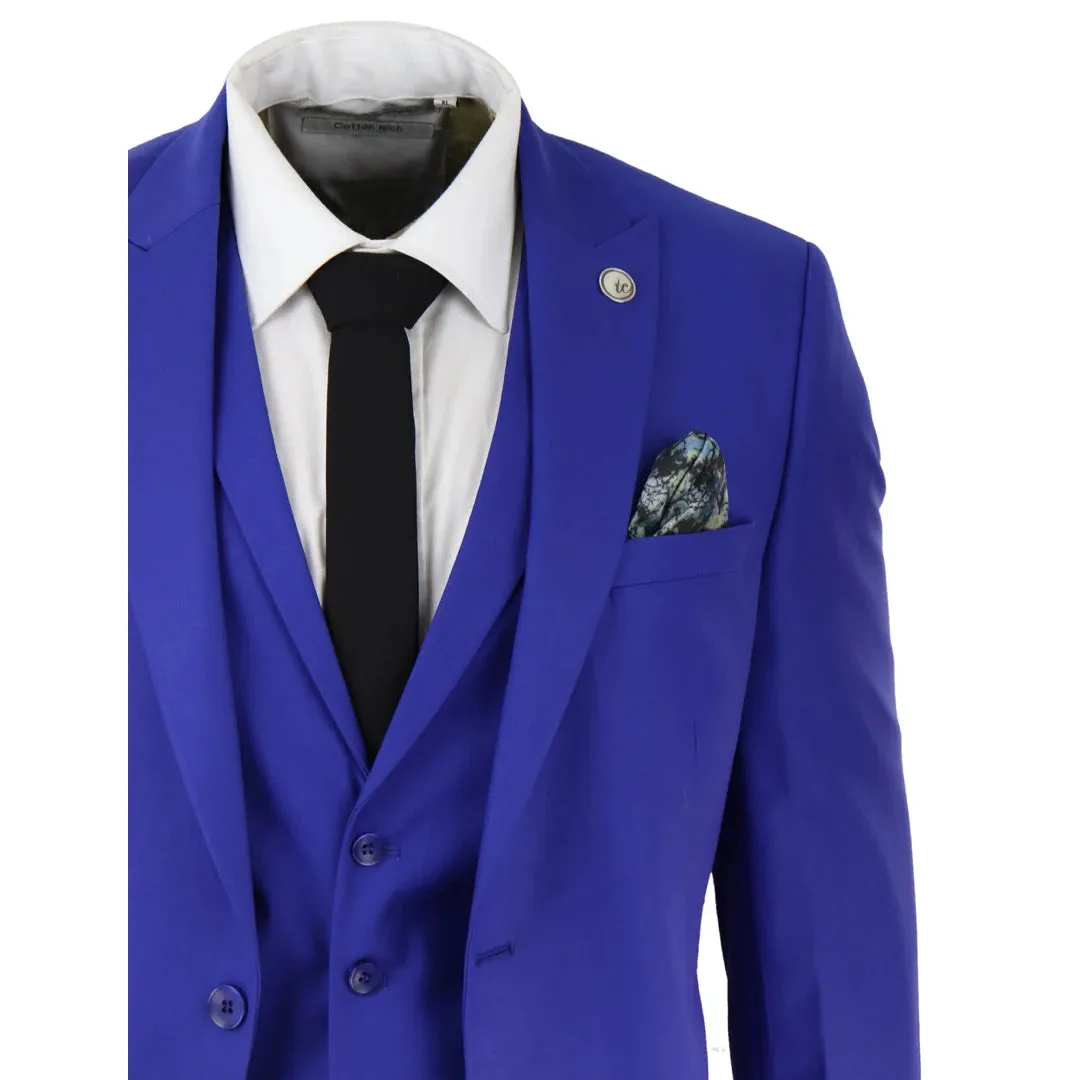 ws16 - Men's 3 Piece Royal Blue Suit Best Man Groom Prom Wedding