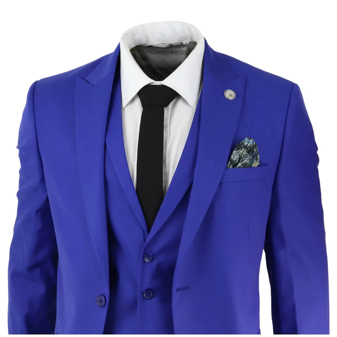 ws16 - Men's 3 Piece Royal Blue Suit Best Man Groom Prom Wedding