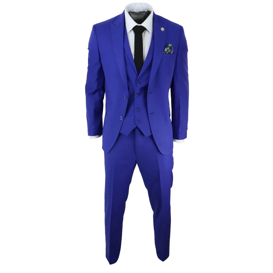 ws16 - Men's 3 Piece Royal Blue Suit Best Man Groom Prom Wedding